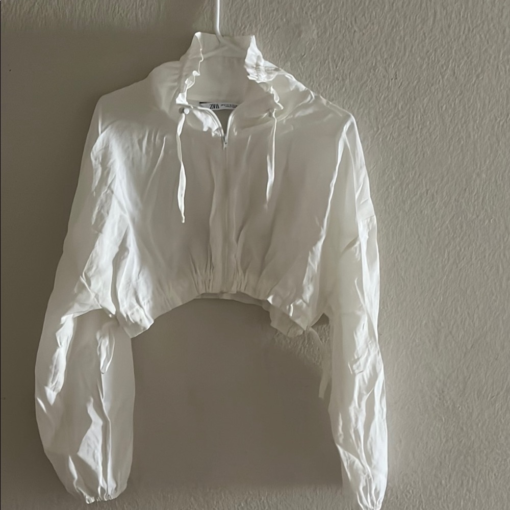 Zara White Oversized Cropped Hoodie